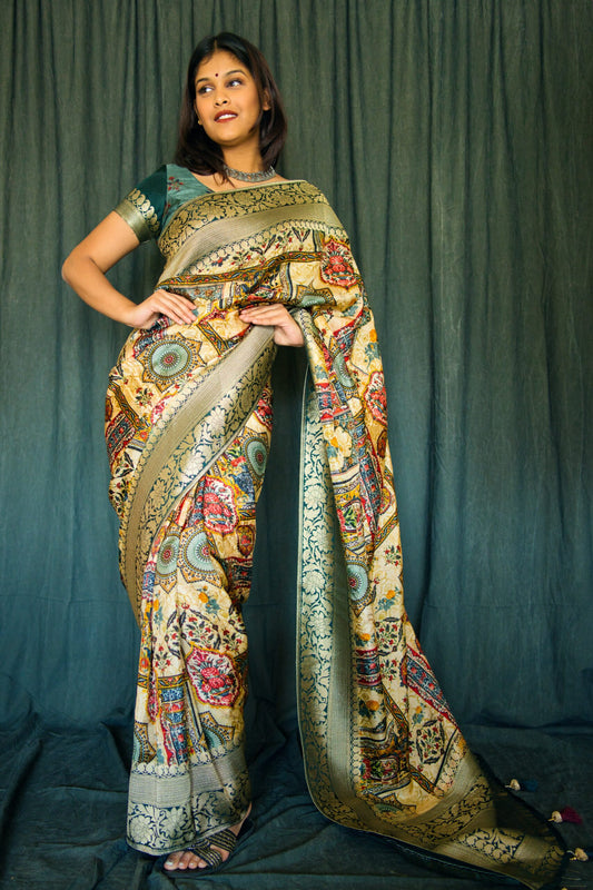 Royal Style Traditional Multicolor Designer Saree With Digital Work