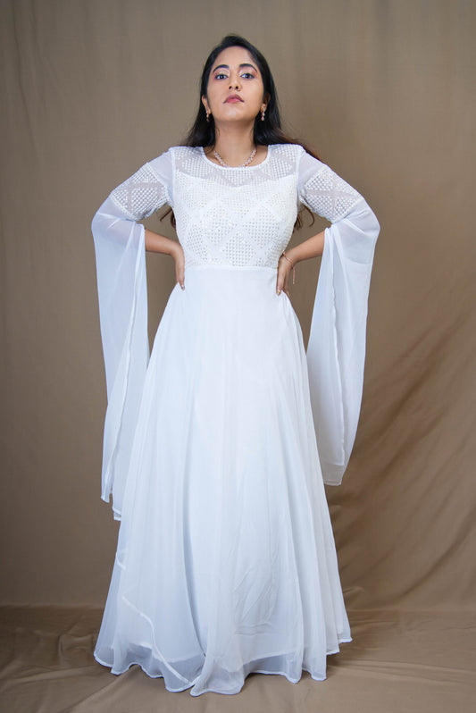 White Gown With Thread & Sequence Work