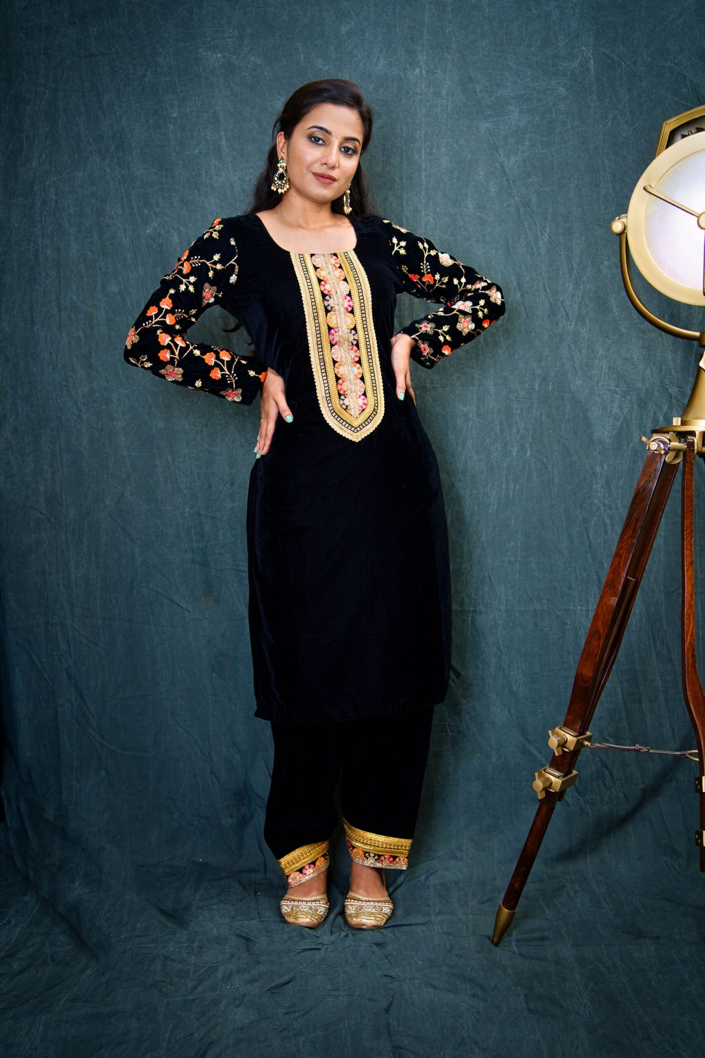 Black Velvet Designer Wear Salwar Kameez Suit Set