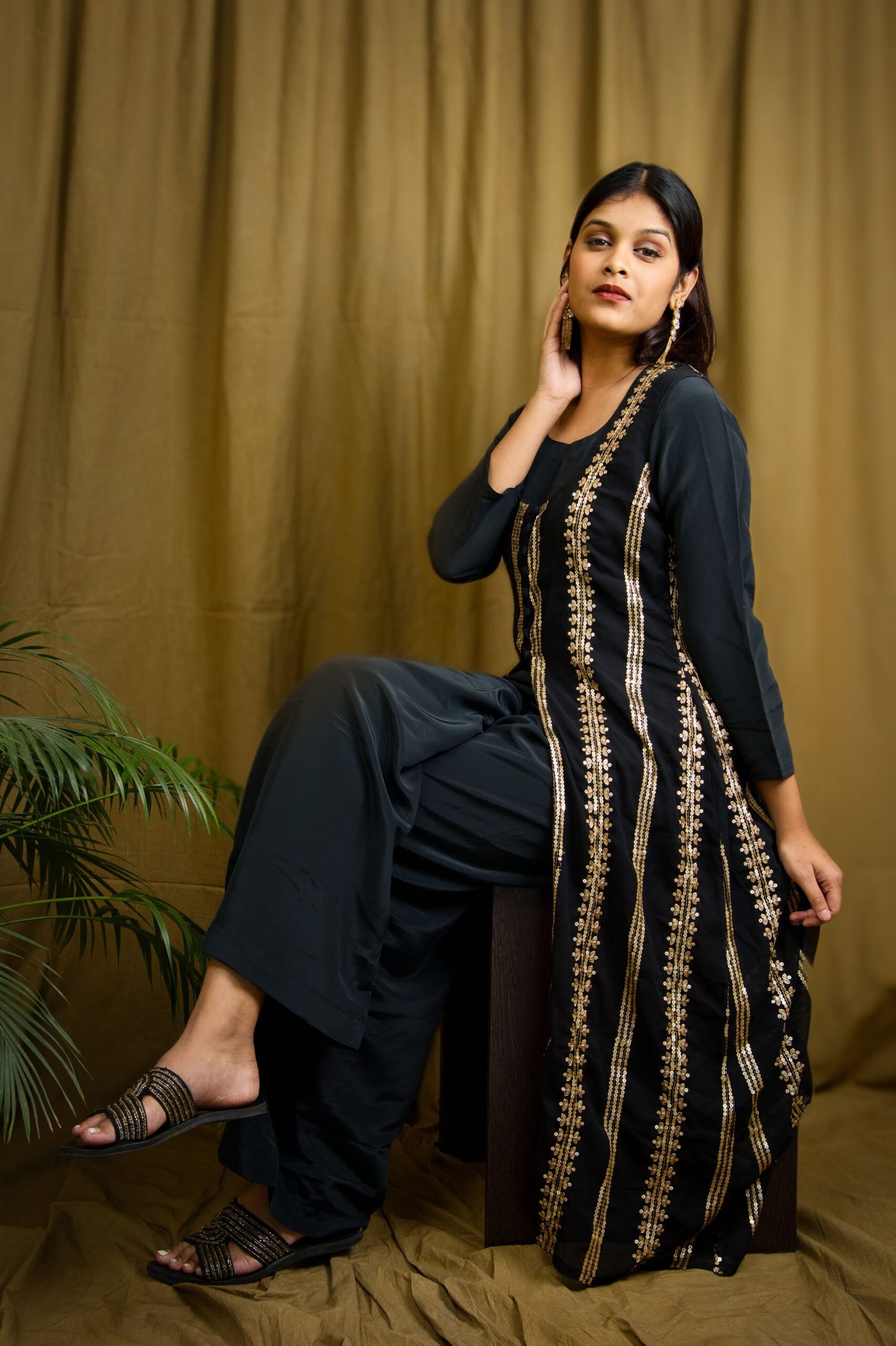 Classic Design Sand Crepe Black Color Salwar Suit Set