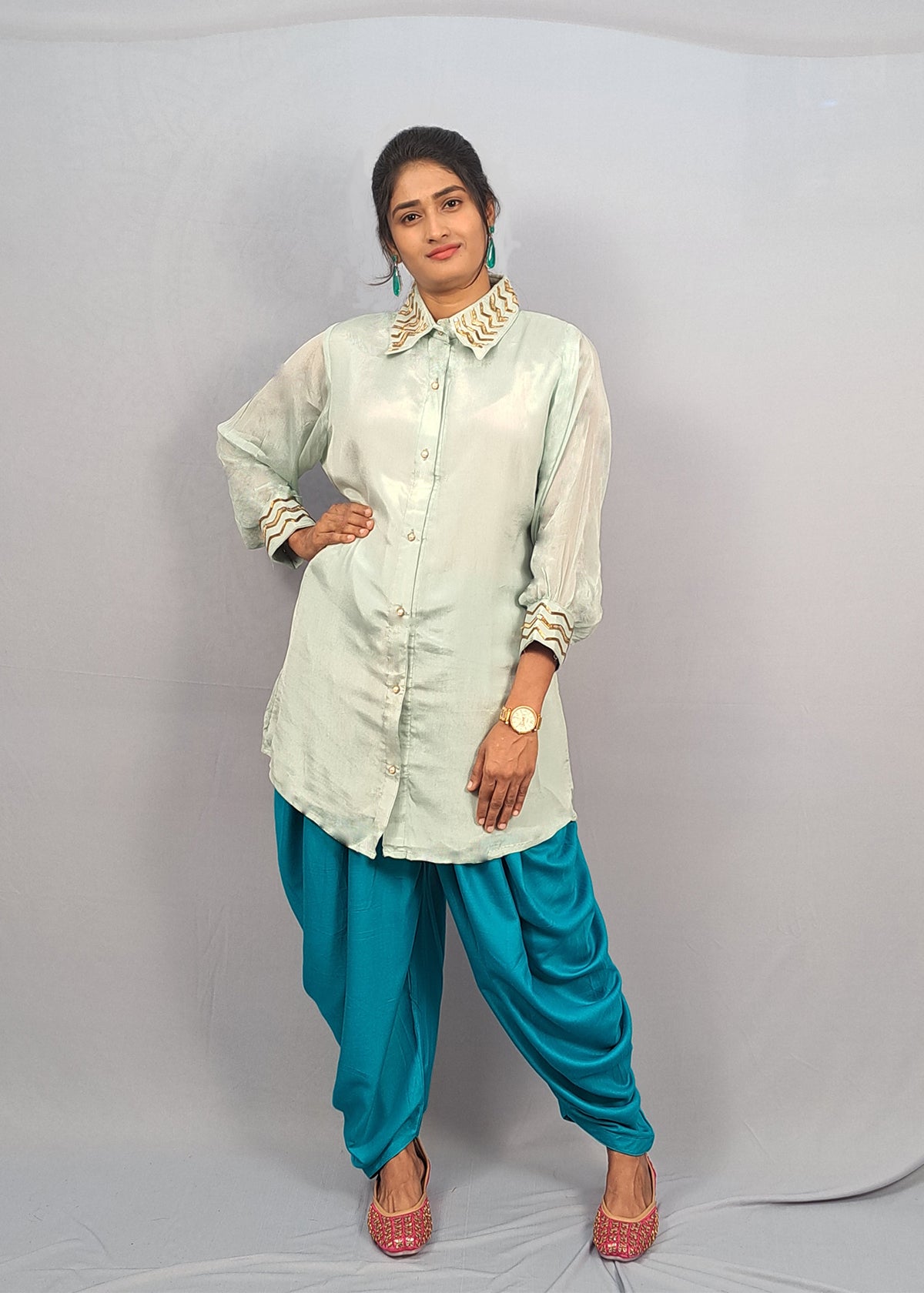 Pakistani Style Adriatic Mist Colour Salwar Suit