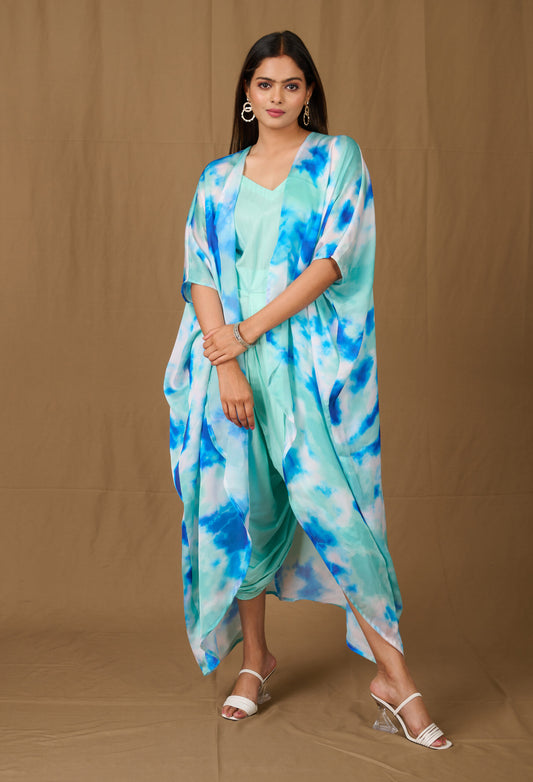 Pretty Party Wear Blue Dress Dhoti Jumpsuit With Coaty