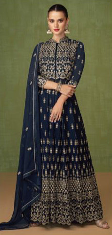 Top and skirt with real georgette and embroidered work