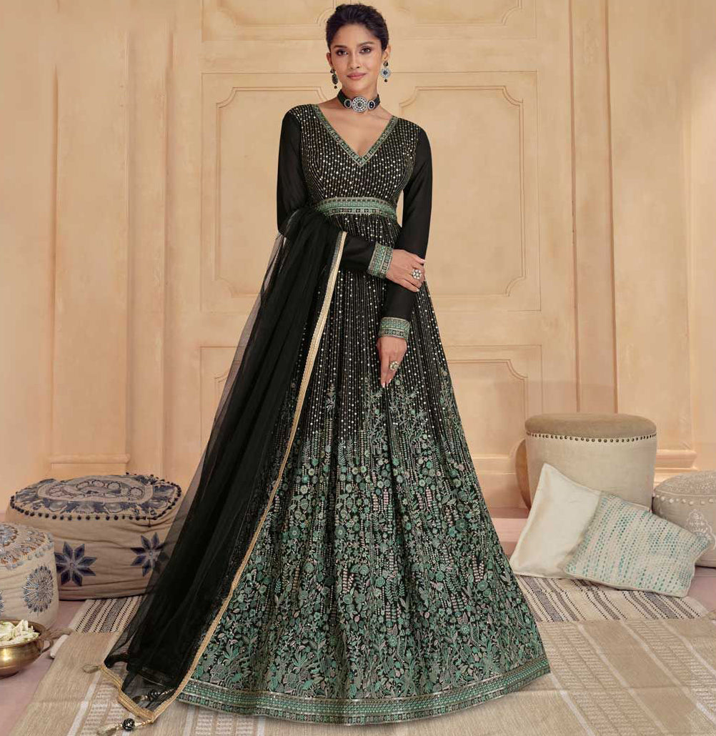 REAL GEROGETTE GOWN WITH EMBROIDERED DUPATTA
