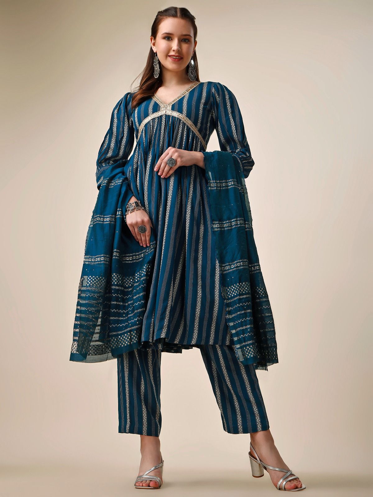 BEAUTIFUL PURSSIAN BLUE TOP AND DUPATTA WITH HEAVY COTTON SILK WORK