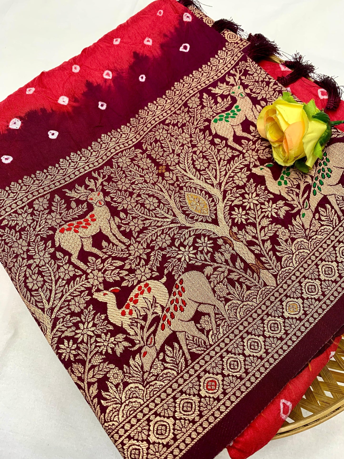 New premium and high quality,comfortable Bandhej Kanjivaram silk saree