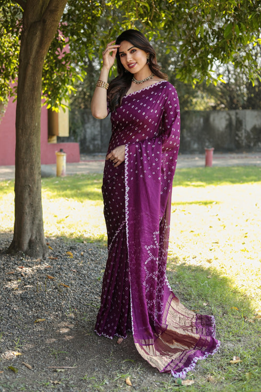 New premium and high quality , comfortable Bandhej silk saree