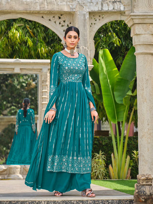 GORGEOUS PURE FUAX GEORGETTE WITH HEAVY SEQUENCE TOP AND BOTTOM WITH DUPATTA