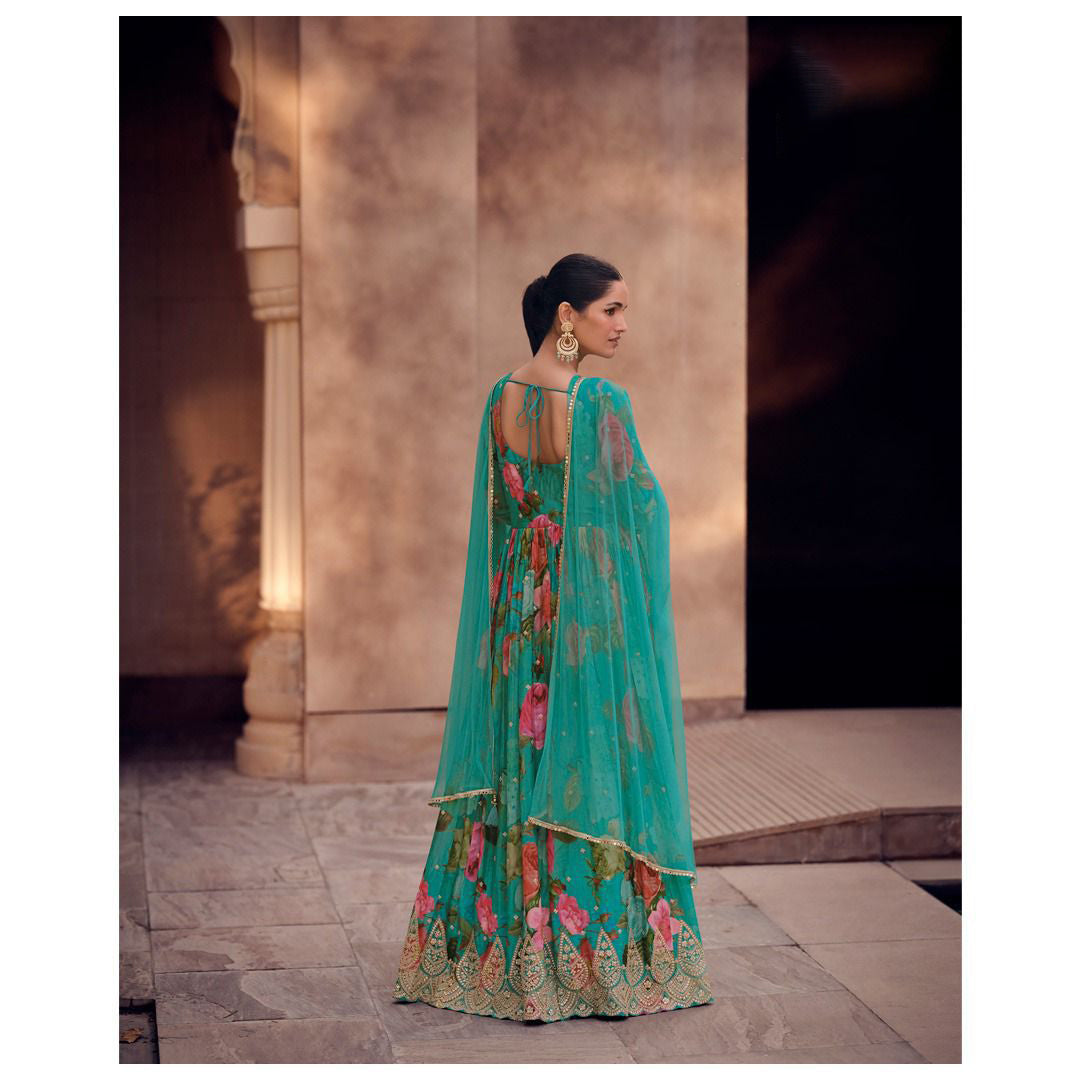 AMAZING REAL GORGETTE GOWN WITH NET DUPATTA