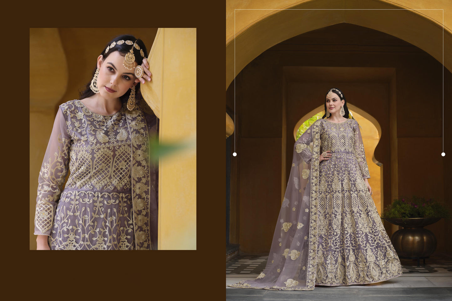 GORGEOUS BUTTERFLY NET GOWN WITH HEAVY STONE WORK AND DUPATTA