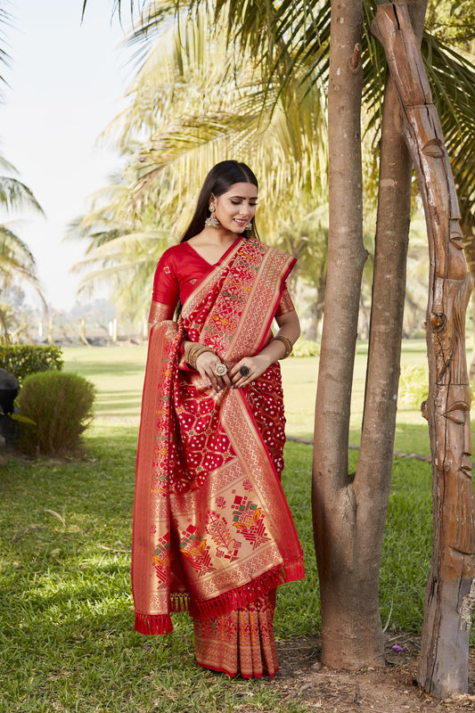 TOO PRETTY AND BEAUTIFUL BOUTIQUE GHARCHOLA BANDHEJ SILK SAREE