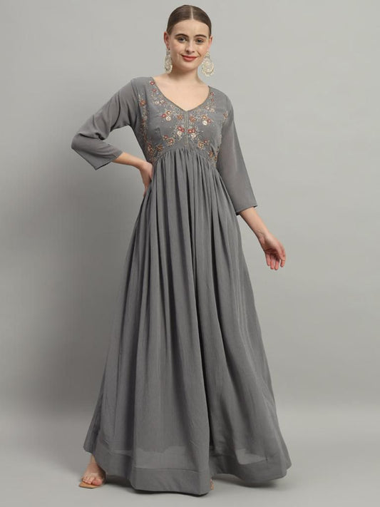 LONG FANCY GOWN WITH HEAVY HAND WORK ON TOP
