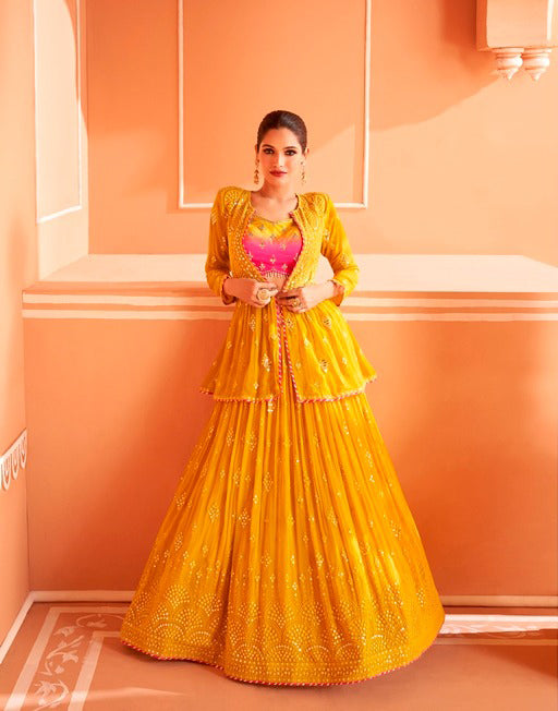 AMAZING REAL GEORGETTE LEHENGA WITH EMBROIDERED WORK