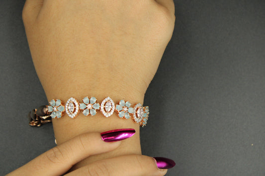 Flower pattern & white and mint blue American Diamond Bracelet