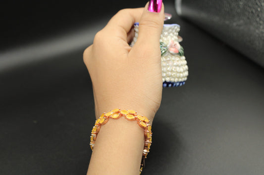Beautyful design filled Gold Plated Bracelet with dark yellow stones