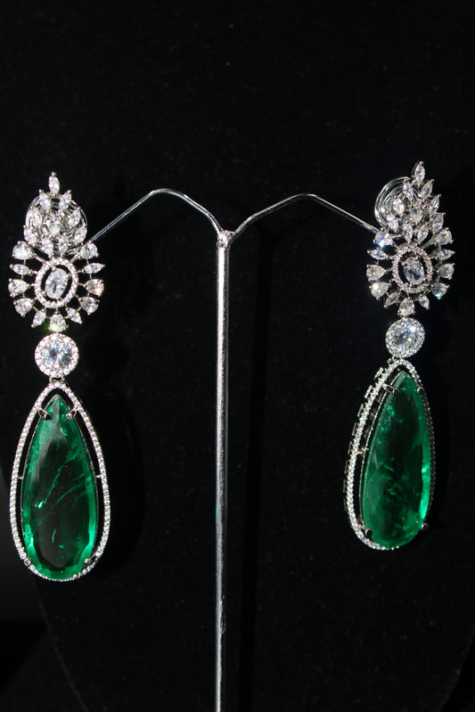 Emerald green drop American Diamon Earings