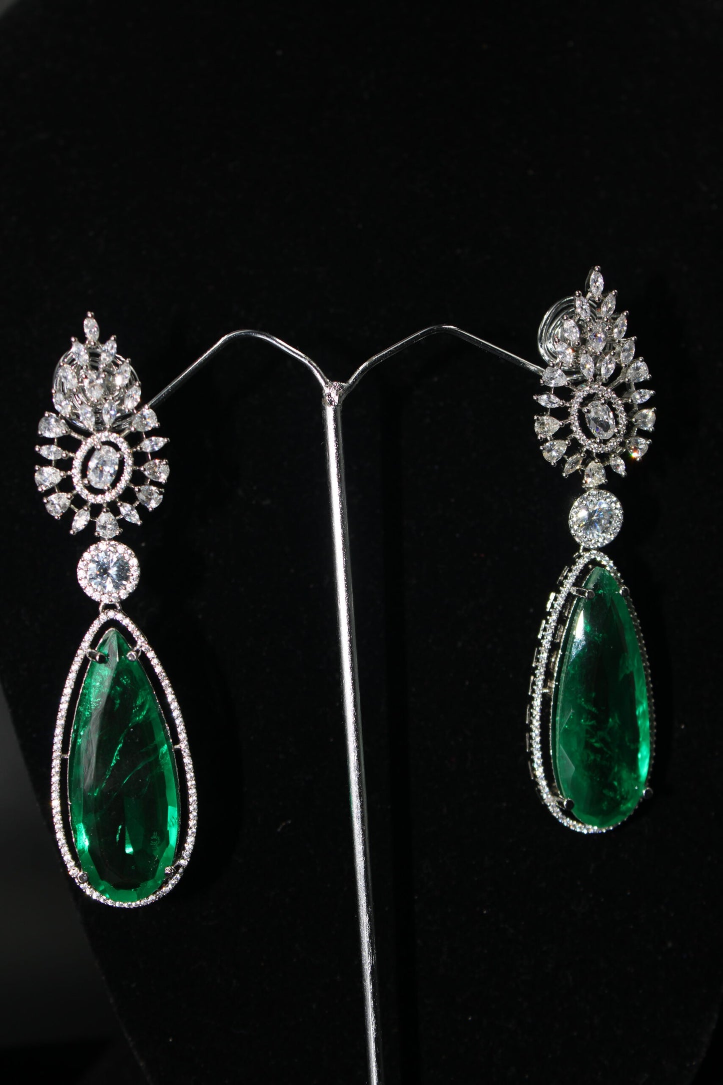 Emerald green drop American Diamon Earings