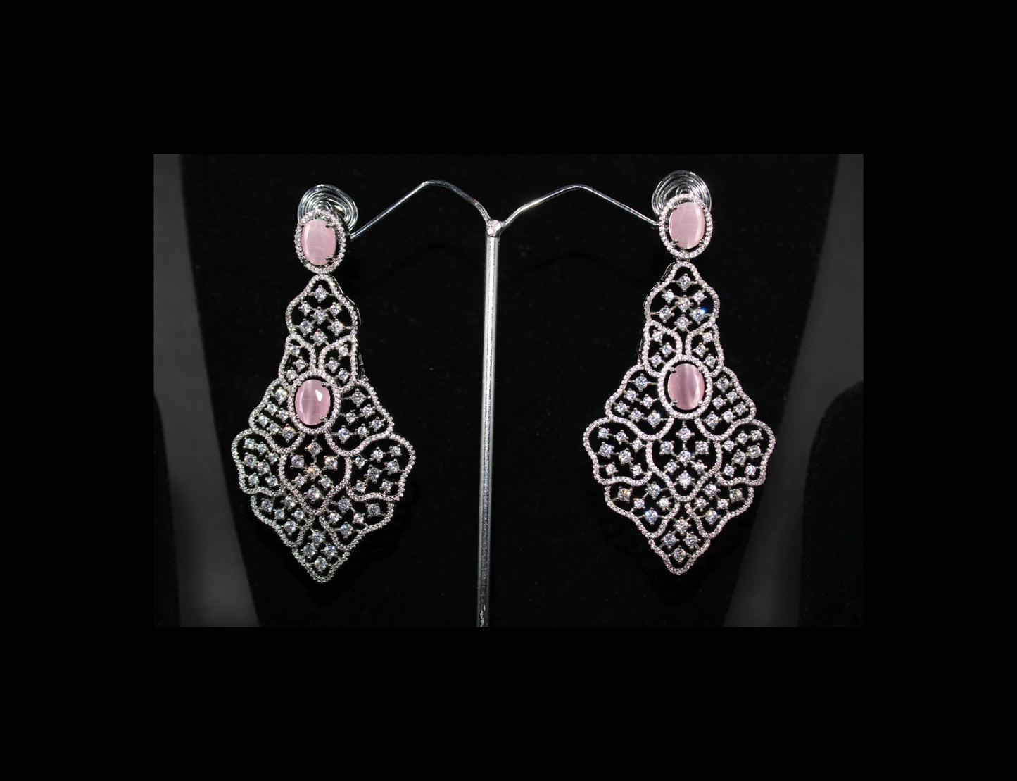 Classic design white polished & light pink American Diamond earrings