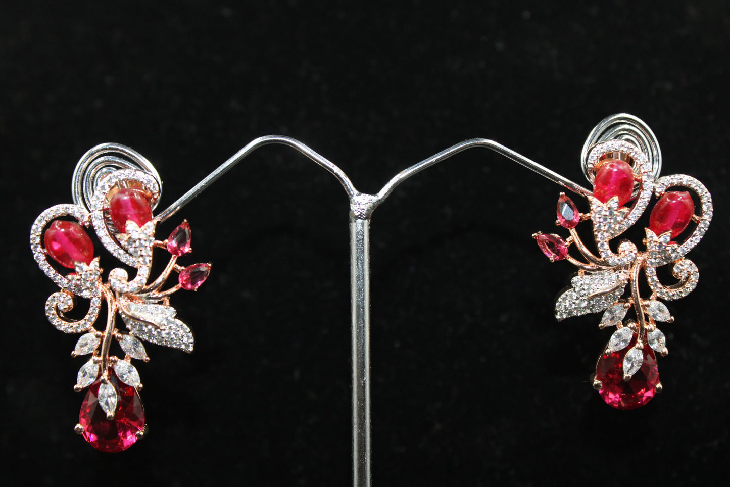 Fancy stud American Diamond Earring with Red Stones