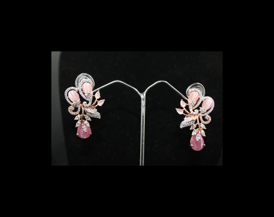 Fancy stud American Diamond earring with light pink stones