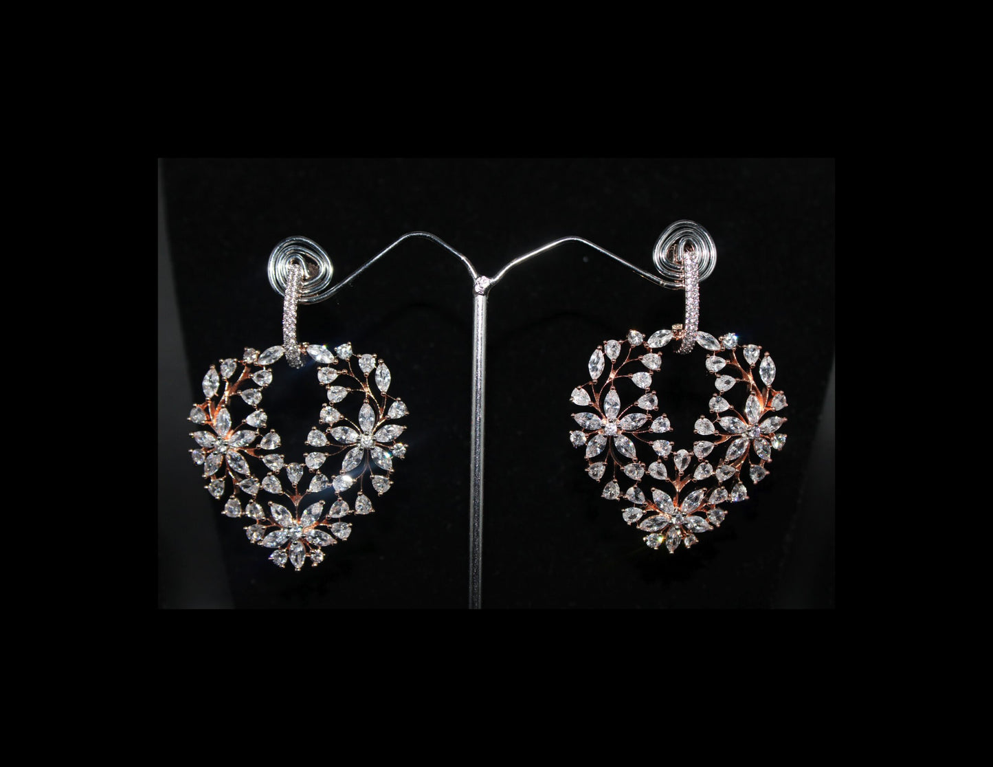 Flower design with american diamond drop earring