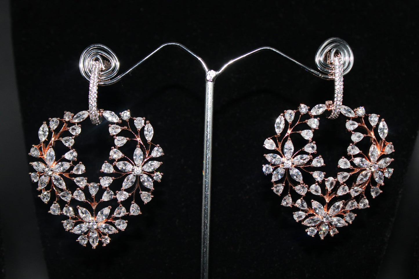 Flower design with american diamond drop earring