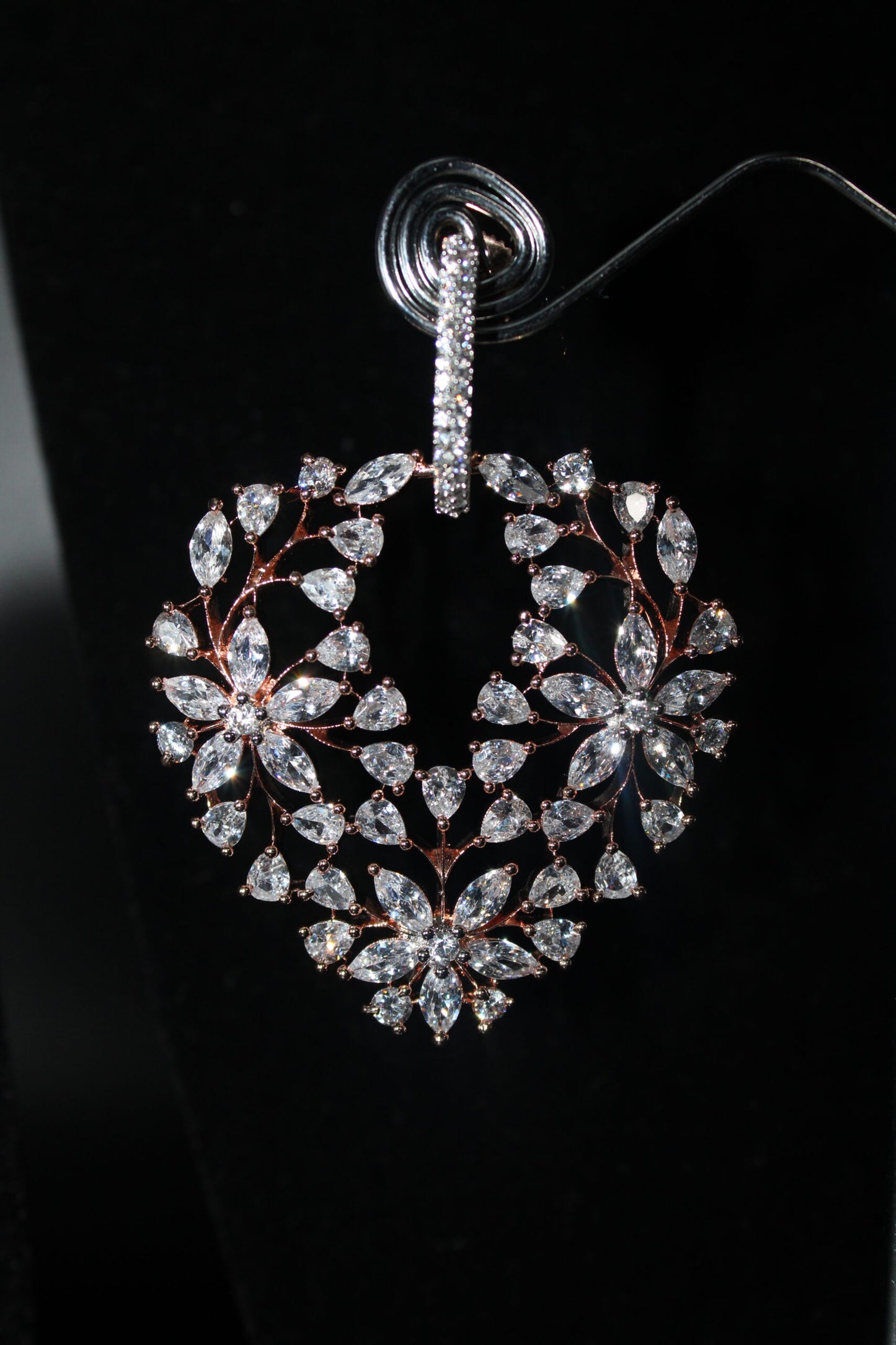 Flower design with american diamond drop earring