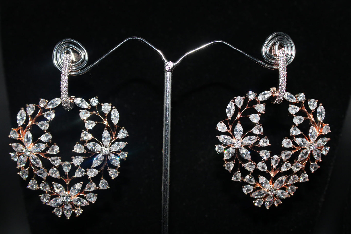 Flower design with american diamond drop earring