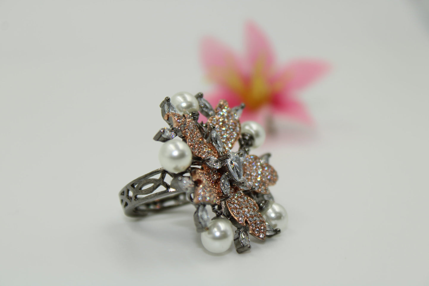 Designer floral american diamond ring