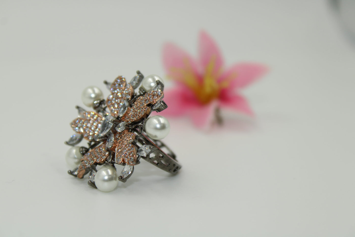 Designer floral american diamond ring