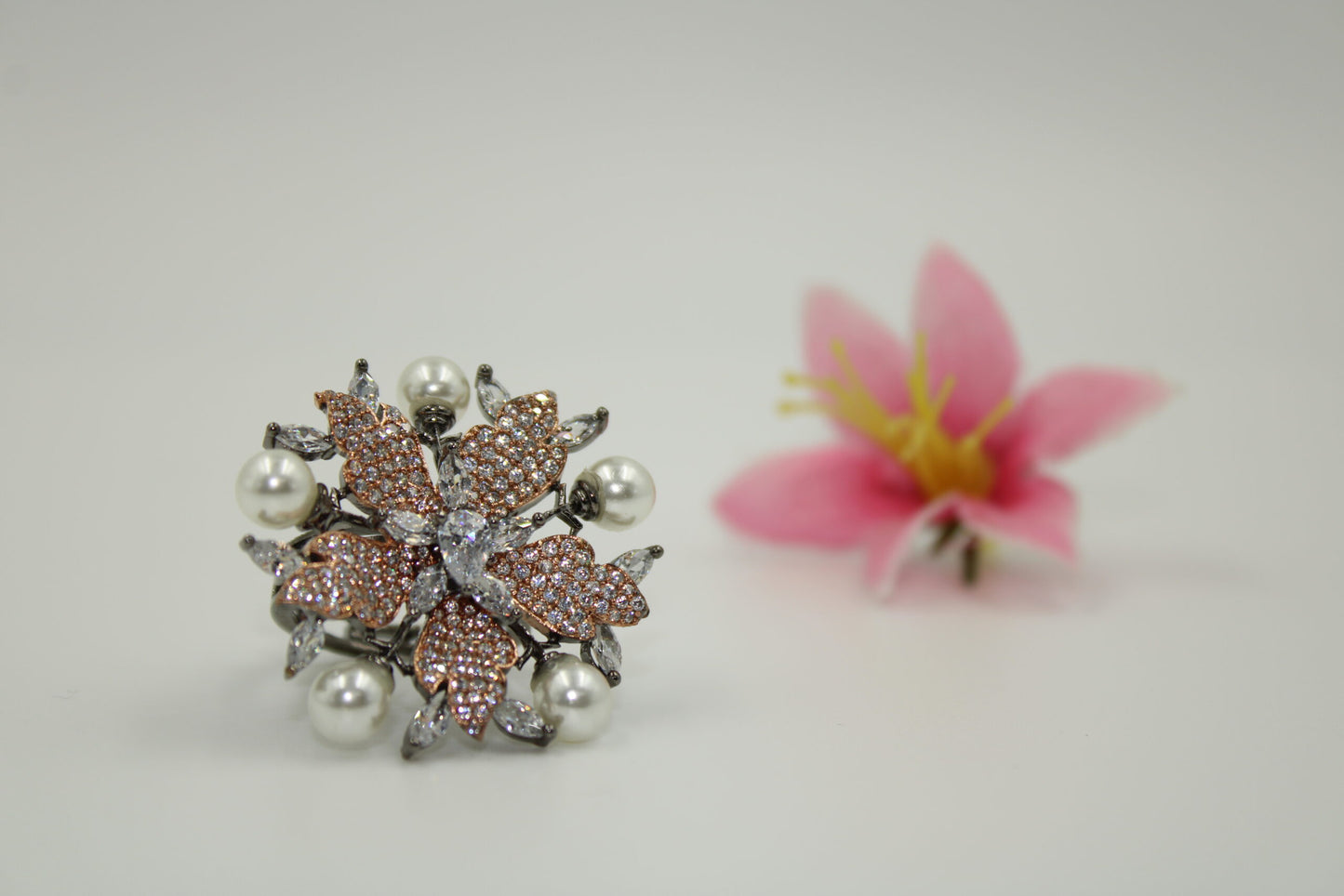 Designer floral american diamond ring