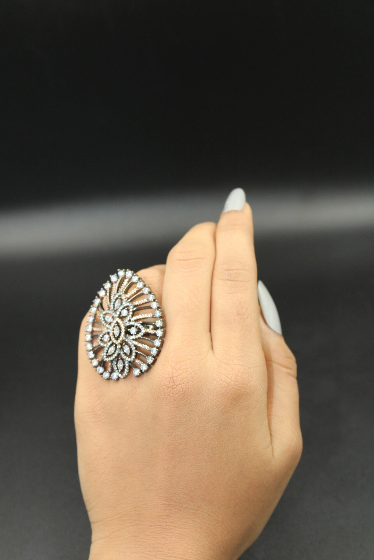 Elegant shape ring with american diamond stones