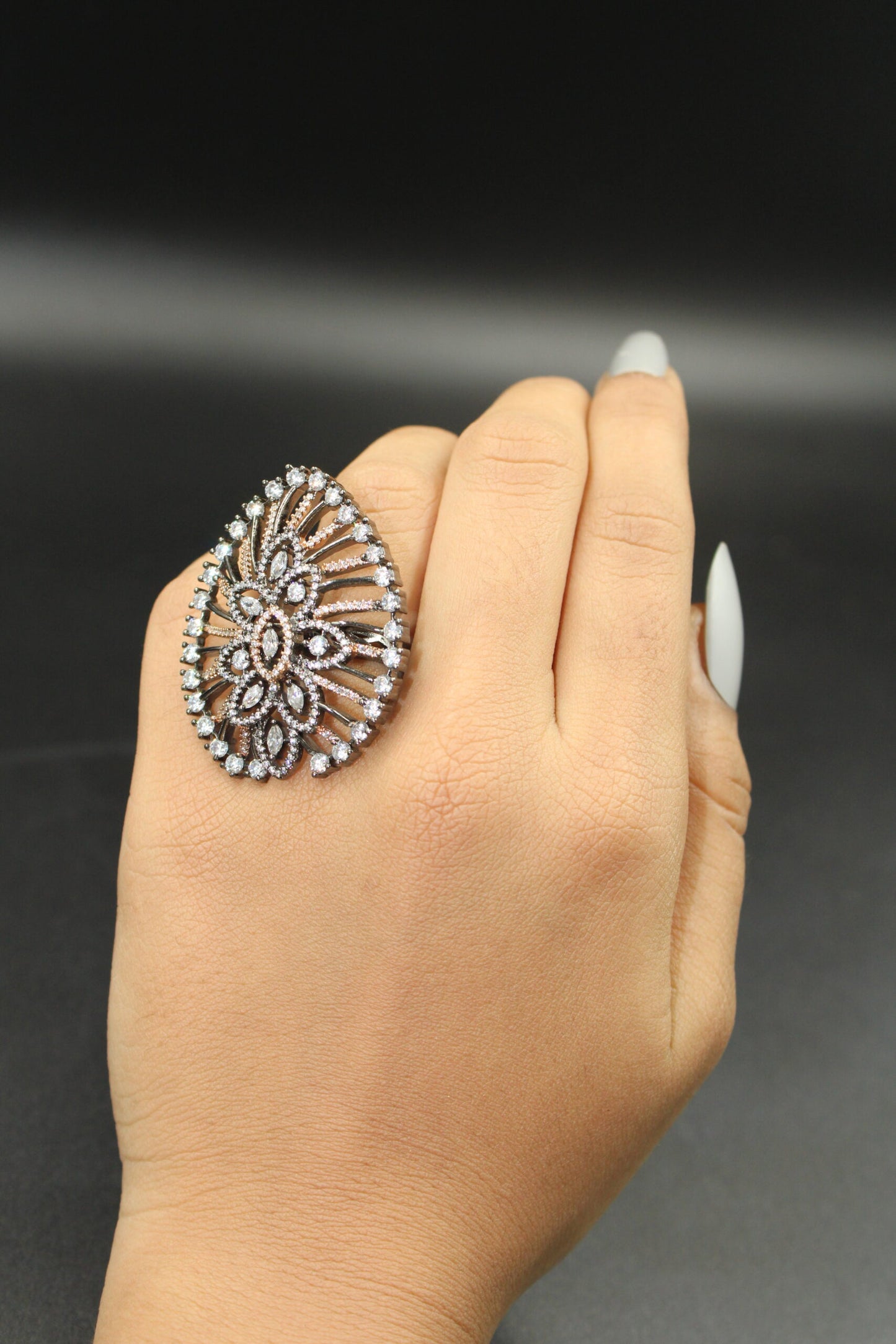 Elegant shape ring with american diamond stones