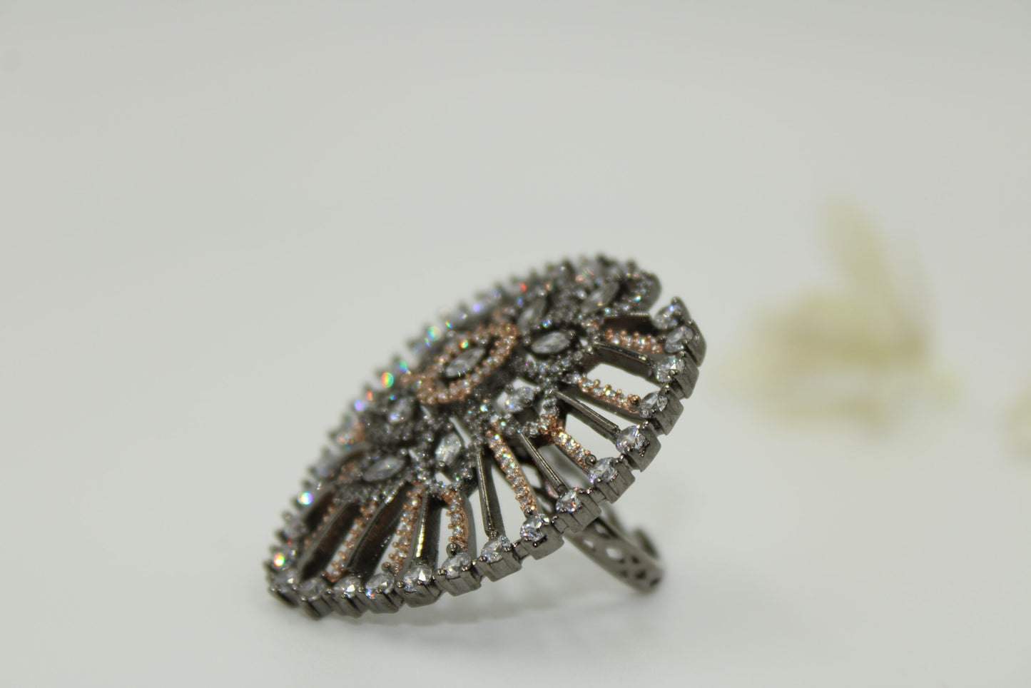 Elegant shape ring with american diamond stones