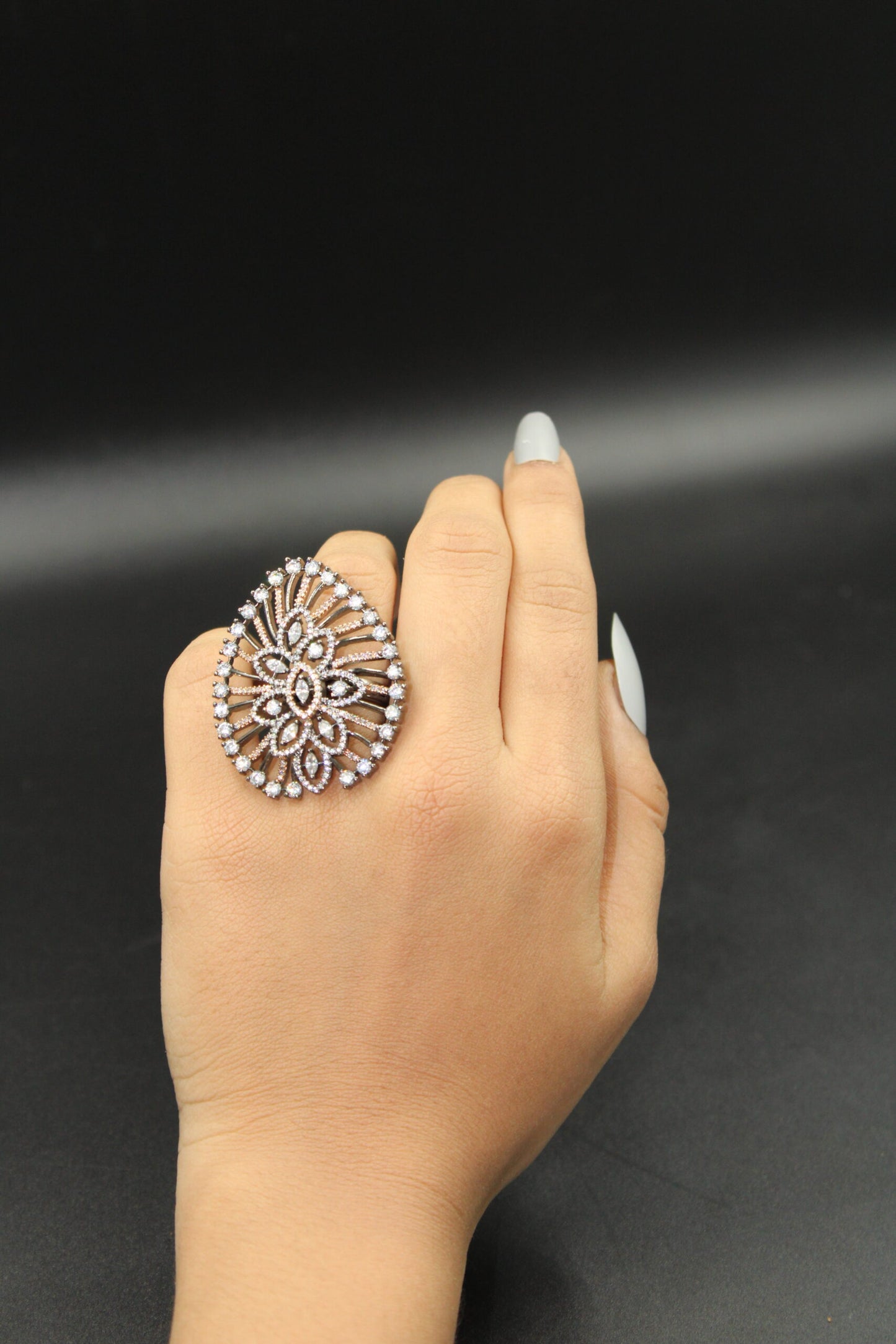 Elegant shape ring with american diamond stones