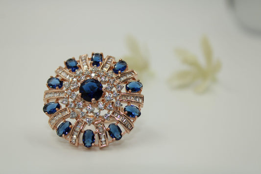Classic design rose gold plated Ring With Blue Stone