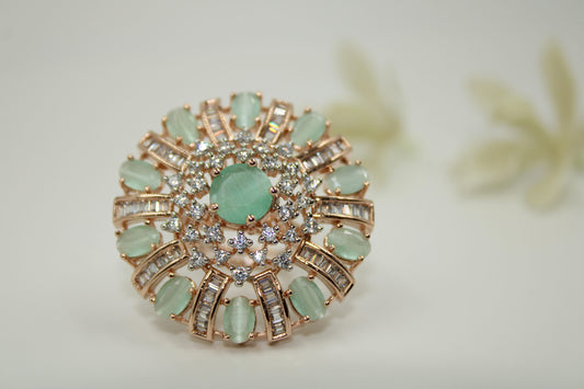 Rose gold plated ring with mint green stone
