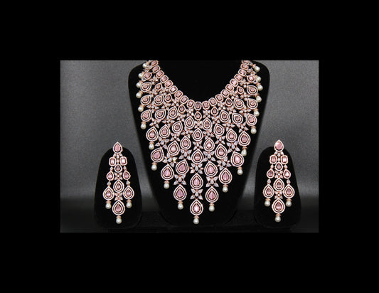 Beautifully designed American diamond Rose polish base Bridal necklace set.